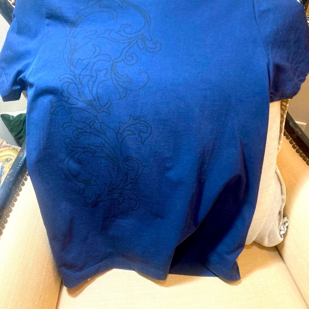 Versace Collection Navy Tee with black scroll pattern XL